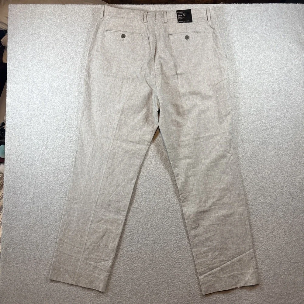 Banana Republic Slim Fit Men's 36x32 Linen Cotton Gray Micro Square Pattern Pant